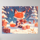 Cute Fox Playing Violin ポスター (正面)