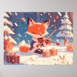 Cute Fox Playing Violin ポスター