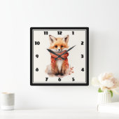Cute Fox Pup in a Red Scarf スクエア壁時計 (ホーム)