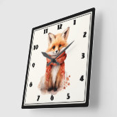 Cute Fox Pup in a Red Scarf スクエア壁時計 (傾斜)
