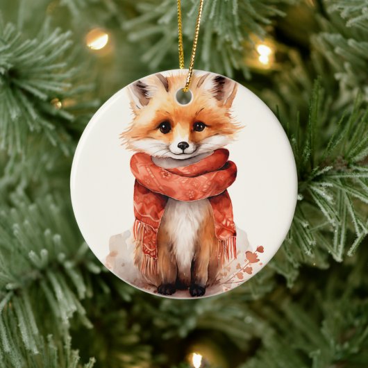 Cute Fox Pup in a Red Scarf セラミックオーナメント (ツリー)
