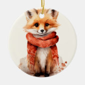 Cute Fox Pup in a Red Scarf セラミックオーナメント (正面)