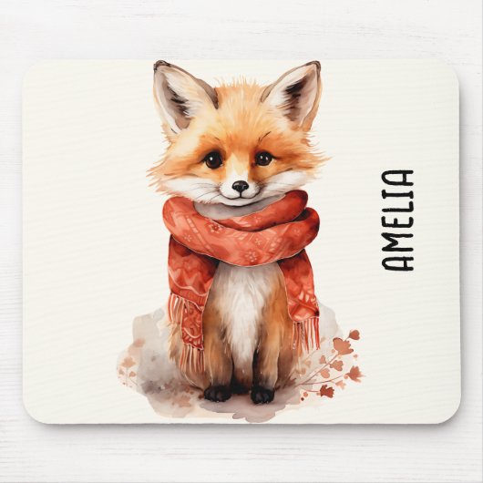 Cute Fox Pup in a Red Scarf マウスパッド (正面)