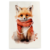 Cute Fox Pup in a Red Scarf ミディアムペーパーバッグ (正面)