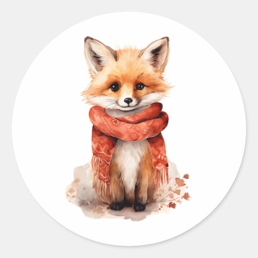 Cute Fox Pup in a Red Scarf ラウンドシール (正面)