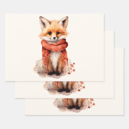 Cute Fox Pup in a Red Scarf ラッピングペーパーシート (セット)