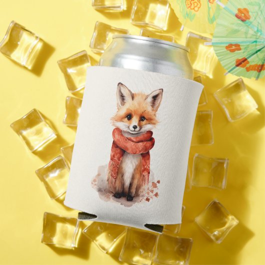 Cute Fox Pup in a Red Scarf 缶クーラー (インサイチュ 夏)