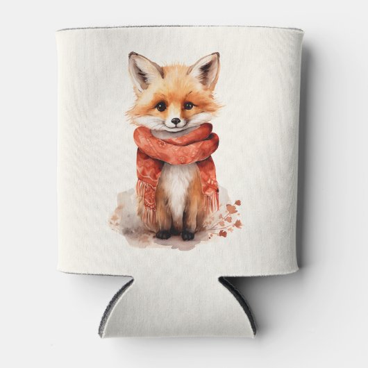Cute Fox Pup in a Red Scarf 缶クーラー (正面)