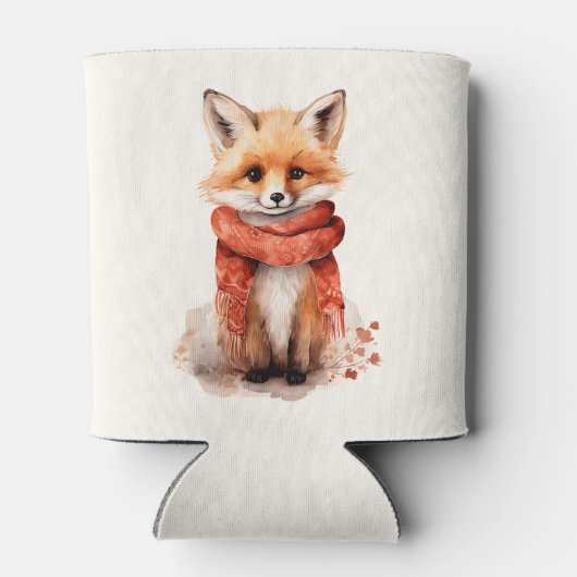 Cute Fox Pup in a Red Scarf 缶クーラー (裏面)