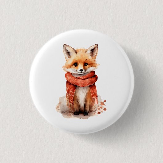 Cute Fox Pup in a Red Scarf 缶バッジ (正面)