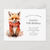 Cute Fox Pup in a Red Scarf Birthday インビテーションポストカード (正面)