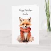 Cute Fox Pup in a Red Scarf Birthday カード (正面)