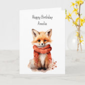 Cute Fox Pup in a Red Scarf Birthday カード (黄色い花)