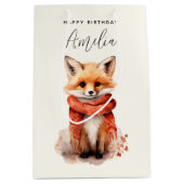 Cute Fox Pup in a Red Scarf Birthday ミディアムペーパーバッグ (正面)