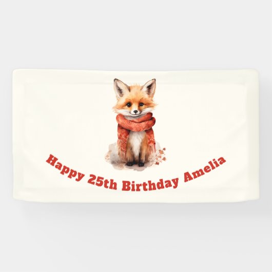 Cute Fox Pup in a Red Scarf Birthday 横断幕 (横)