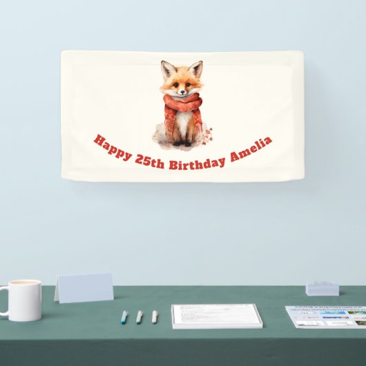 Cute Fox Pup in a Red Scarf Birthday 横断幕 (トレードショー)