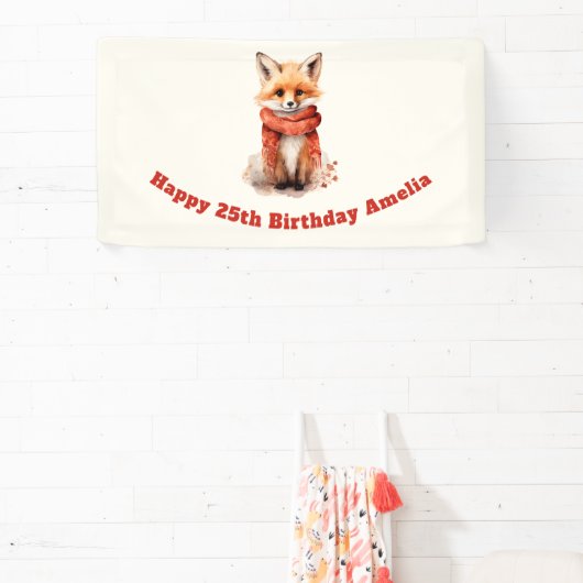 Cute Fox Pup in a Red Scarf Birthday 横断幕 (インサイチュ)
