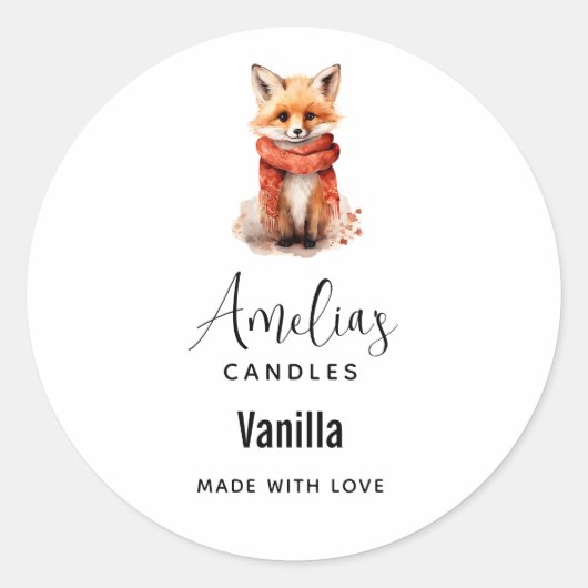 Cute Fox Pup in a Red Scarf Candle Business ラウンドシール (正面)