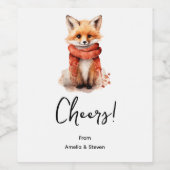 Cute Fox Pup in a Red Scarf Cheers ワインラベル (シングルラベル)