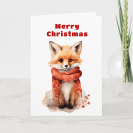 Cute Fox Pup in a Red Scarf Christmas シーズンカード