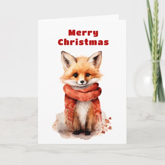 Cute Fox Pup in a Red Scarf Christmas シーズンカード (正面)