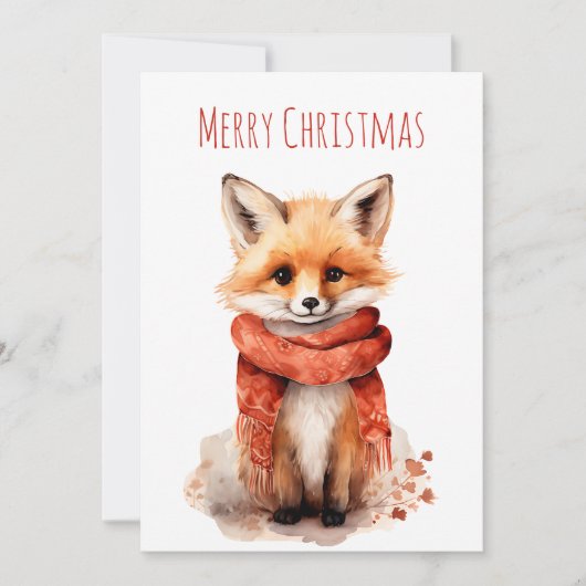 Cute Fox Pup in a Red Scarf Christmas シーズンカード (正面)