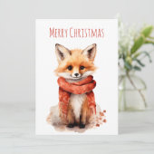 Cute Fox Pup in a Red Scarf Christmas シーズンカード (スタンド正面)