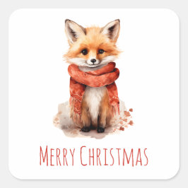 Cute Fox Pup in a Red Scarf Christmas スクエアシール