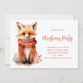 Cute Fox Pup in a Red Scarf Christmas 招待状
