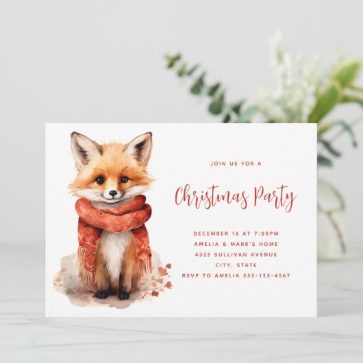Cute Fox Pup in a Red Scarf Christmas 招待状 (スタンド正面)