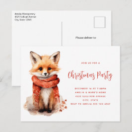 Cute Fox Pup in a Red Scarf Christmas Party インビテーションポストカード