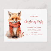 Cute Fox Pup in a Red Scarf Christmas Party インビテーションポストカード (正面)
