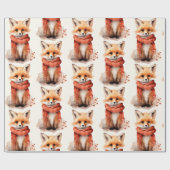 Cute Fox Pup in a Red Scarf Pattern ラッピングペーパー (フラット)