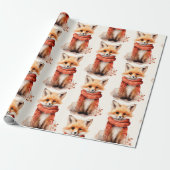 Cute Fox Pup in a Red Scarf Pattern ラッピングペーパー (アンロールド)