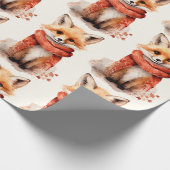 Cute Fox Pup in a Red Scarf Pattern ラッピングペーパー (角)