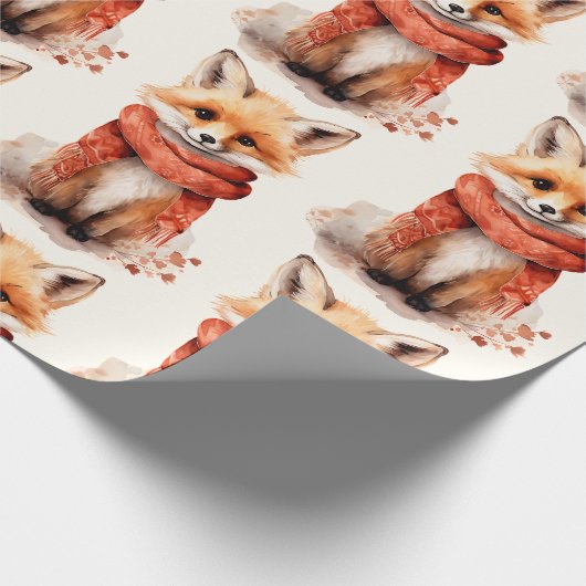 Cute Fox Pup in a Red Scarf Pattern ラッピングペーパー (角)