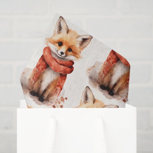 Cute Fox Pup in a Red Scarf Pattern 薄葉紙 (ギフトバッグ)
