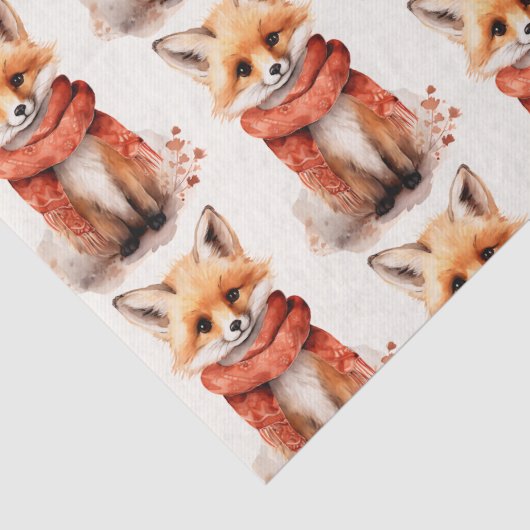 Cute Fox Pup in a Red Scarf Pattern 薄葉紙 (詳細)