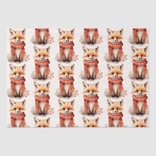 Cute Fox Pup in a Red Scarf Pattern 薄葉紙 (正面)