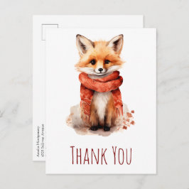 Cute Fox Pup in a Red Scarf Thank You ポストカード
