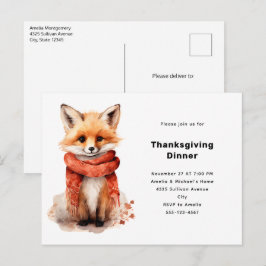 Cute Fox Pup in a Red Scarf Thanksgiving インビテーションポストカード