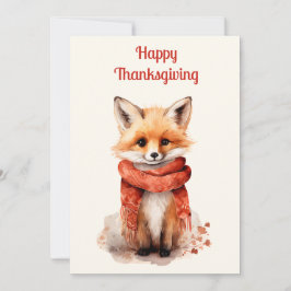 Cute Fox Pup in a Red Scarf Thanksgiving シーズンカード