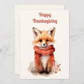 Cute Fox Pup in a Red Scarf Thanksgiving シーズンカード (正面/裏面)