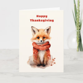Cute Fox Pup in a Red Scarf Thanksgiving シーズンカード