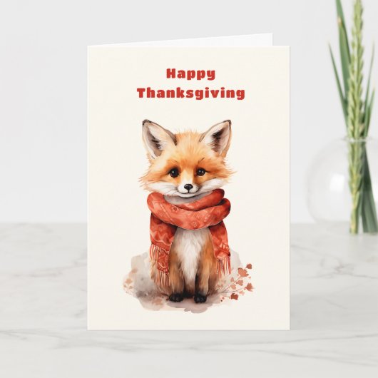 Cute Fox Pup in a Red Scarf Thanksgiving シーズンカード (正面)