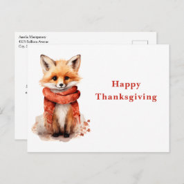Cute Fox Pup in a Red Scarf Thanksgiving シーズンポストカード