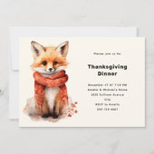 Cute Fox Pup in a Red Scarf Thanksgiving Dinner 招待状 (正面)