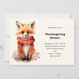 Cute Fox Pup in a Red Scarf Thanksgiving Dinner 招待状
