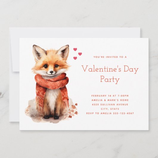 Cute Fox Pup in a Red Scarf Valentine's Day 招待状 (正面)