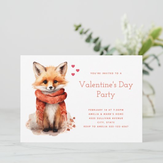 Cute Fox Pup in a Red Scarf Valentine's Day 招待状 (スタンド正面)